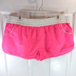 NWOT G21 Neon Hot Pink Athletic Running Shorts White Smocked Waist Size XL
